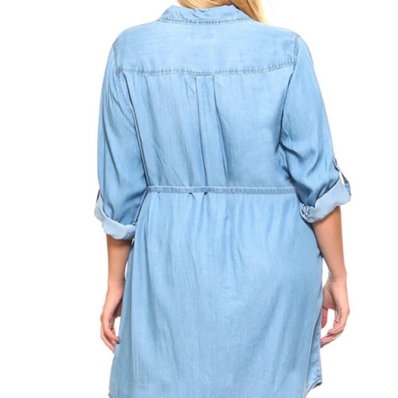 Plus Size Denim Shirt Dress - Picture 2 of 5